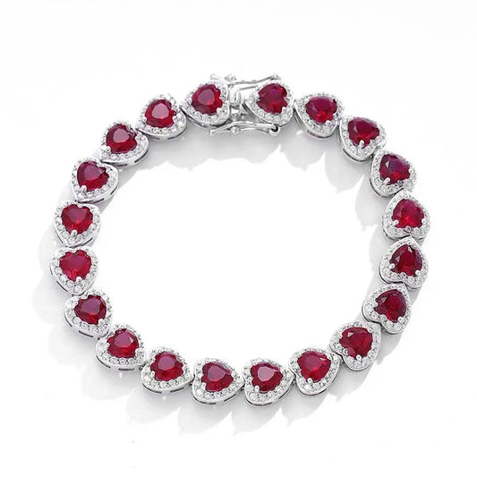 2023 New In Real S925 Sterling Silver Full Ruby Link Bracelet for Women Lab Grown Gemstones Bracelets Party Fine Jewelry