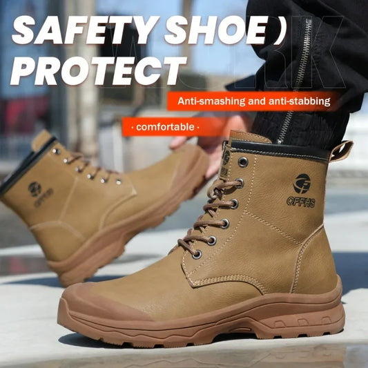High End Microfiber Men's Work Boots with Steel Toe Caps for Anti Smashing and Anti Puncture, Kevlar Anti Puncture