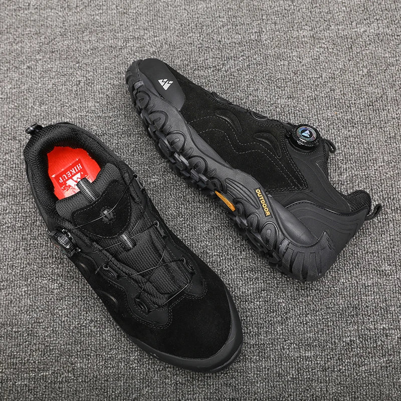 HIKEUP-Sapatos de Couro Masculinos, Tênis de Caminhada ao Ar Livre, Tênis de Trekking para Turistas, Sapatos de Trilha para Corrida em Montanha, Turnbuckle