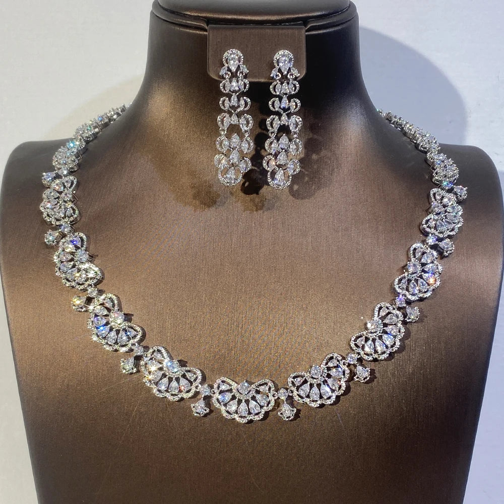New Design Nigeria 2pcs Bridal Zirconia Jewelry Sets For Women Party ,Luxury Dubai Wedding CZ Necklaces Accessory Girl Gift