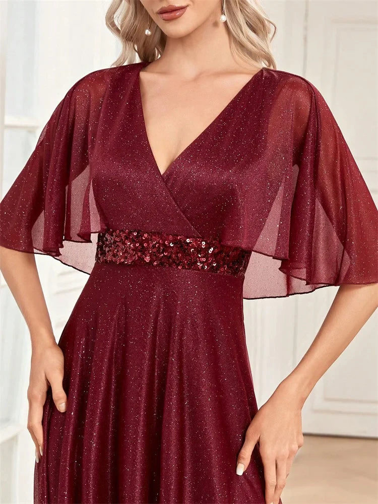 Elegant Shining Formal Evening Dresses Long 2025 Luxury Women Wedding Party Dress Short sleeve Cocktail Prom Graduation Gowns