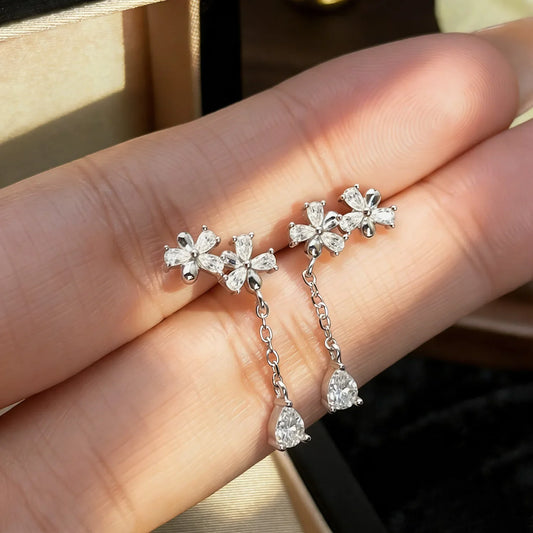 Waterdrop Long Full Moissanite Drop Earrings for Women 100% S925 Silver 0.3carat Pear Cut Lab Diamond Earring with Certificate