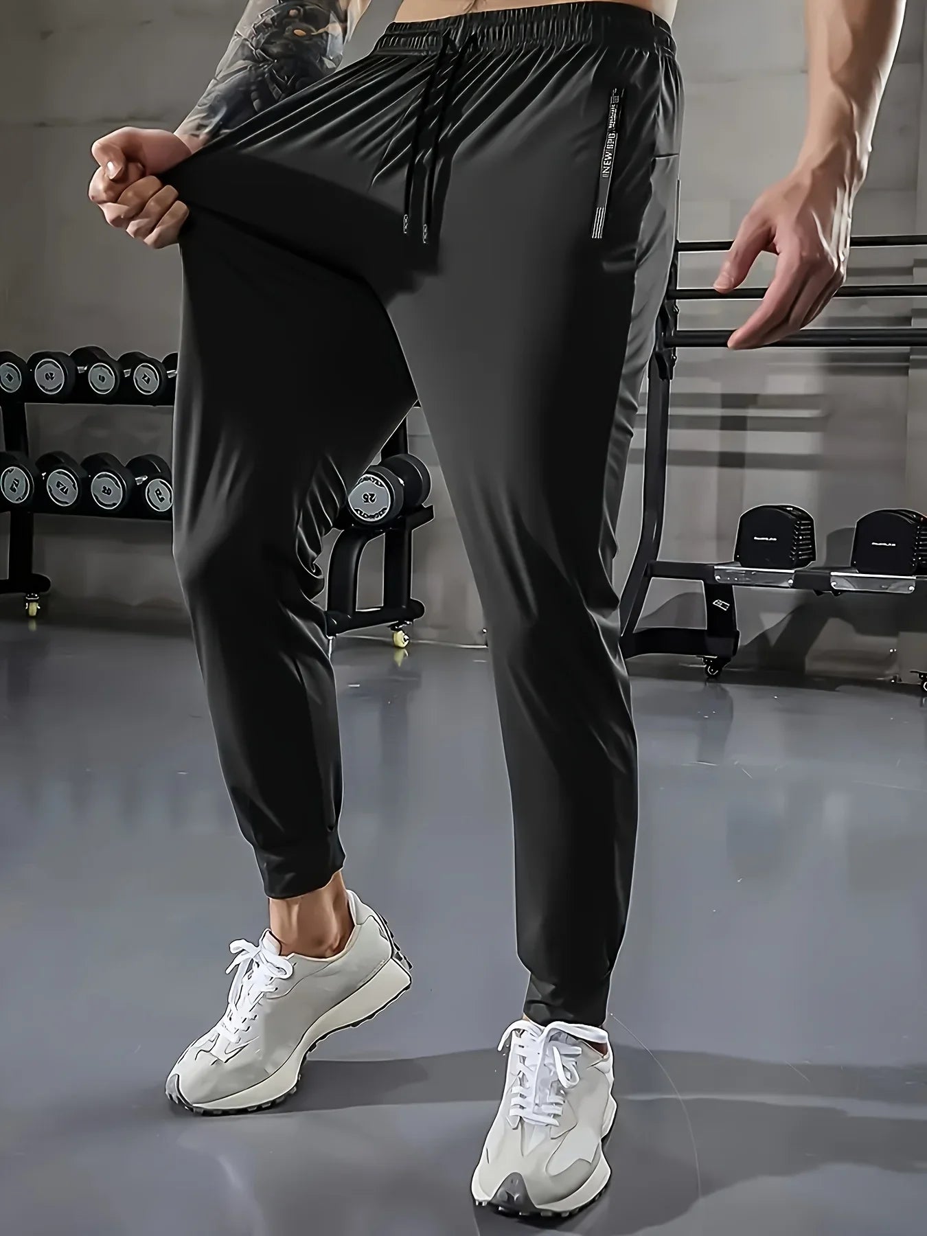 Summer Clothes Football Men's Ice Silk High Elastic Breathable Trousers With Drawstring Zipper Pockets Casual Sports Trousers