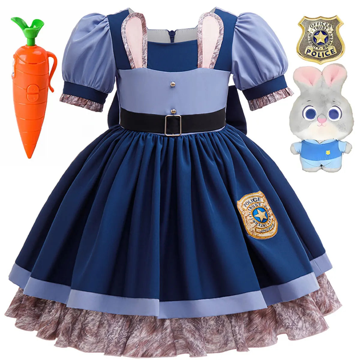 2 Brave Cute Bunny Judy Costume For Baby Girl Role Play Judy Hopps Rabbit Disguise Dress Doll Set 2-10 Yrs