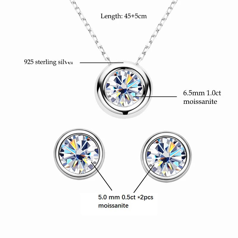 Real 3ctw. D Color Moissanite Jewelry Set 925 Silver 18k Gold Plated Pendant Necklace Stud Earrings Set for Women Men Gift