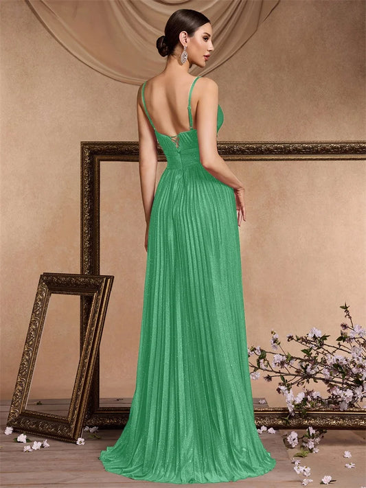 Elegant A-line Evening Dresses Luxury Floor Lenght Backless Formal Deep V-neck Women Caicktail Wedding Party Gowns