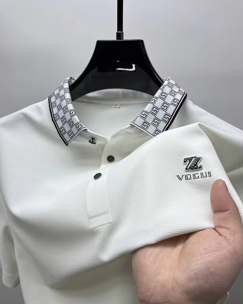 High-end brand short sleeve men's POLO shirt Summer New fashionable and personalized print design breathable ice silk T-shirt