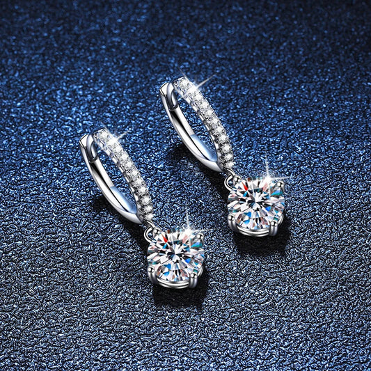 0.5ct 1ct S925 Sterling Silver Moissanite Drop Earrings Trendy Luxury Designer Earing for Women Gift With Certificate