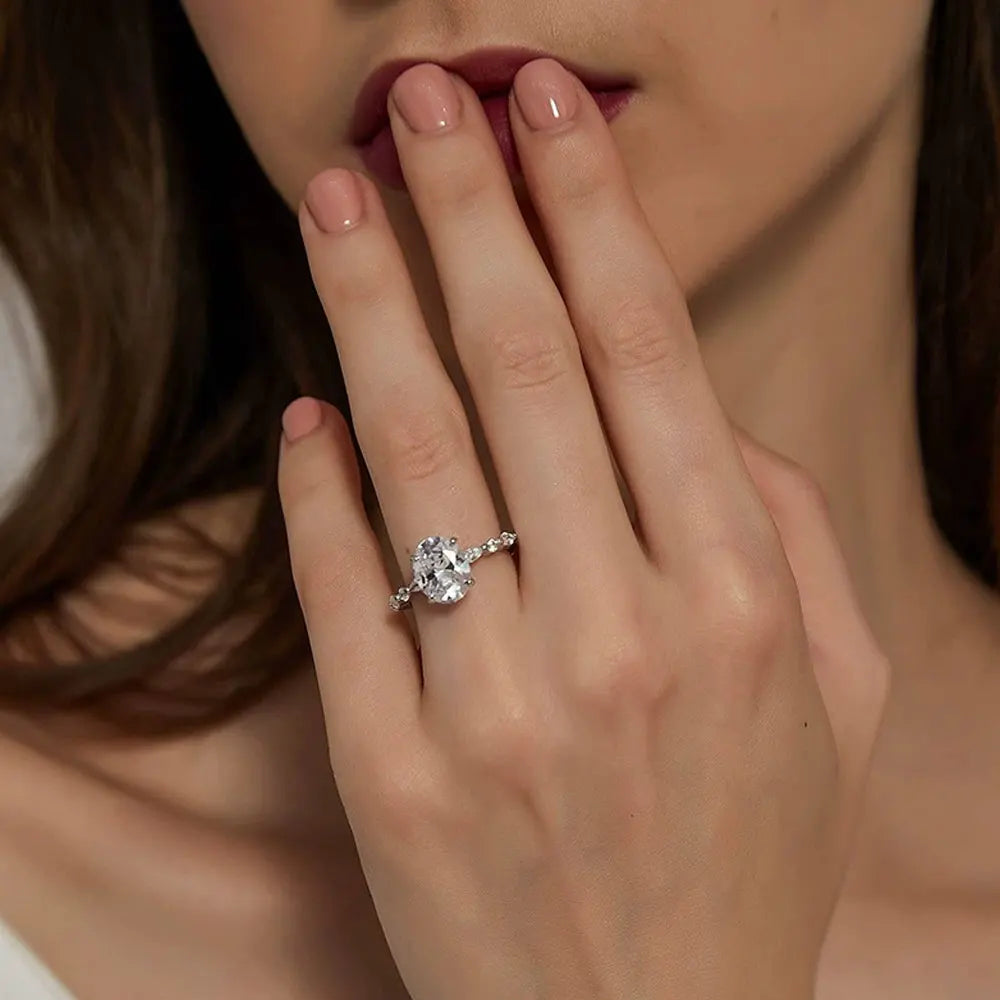 2ct Oval Cut Moissanite Engagement Rings for Women s925 Sterling Sliver Plated 18k White Gold Promise Ring for Her Gift