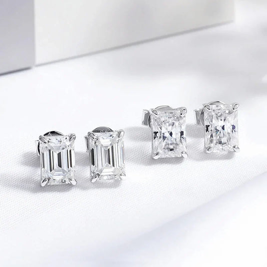 0.5CT 1CT 2CT Radiant Cut Moissanite Stud Earrings for Women Luxury Quality Jewelry 100% 925 Sterling Silver Plated 18K