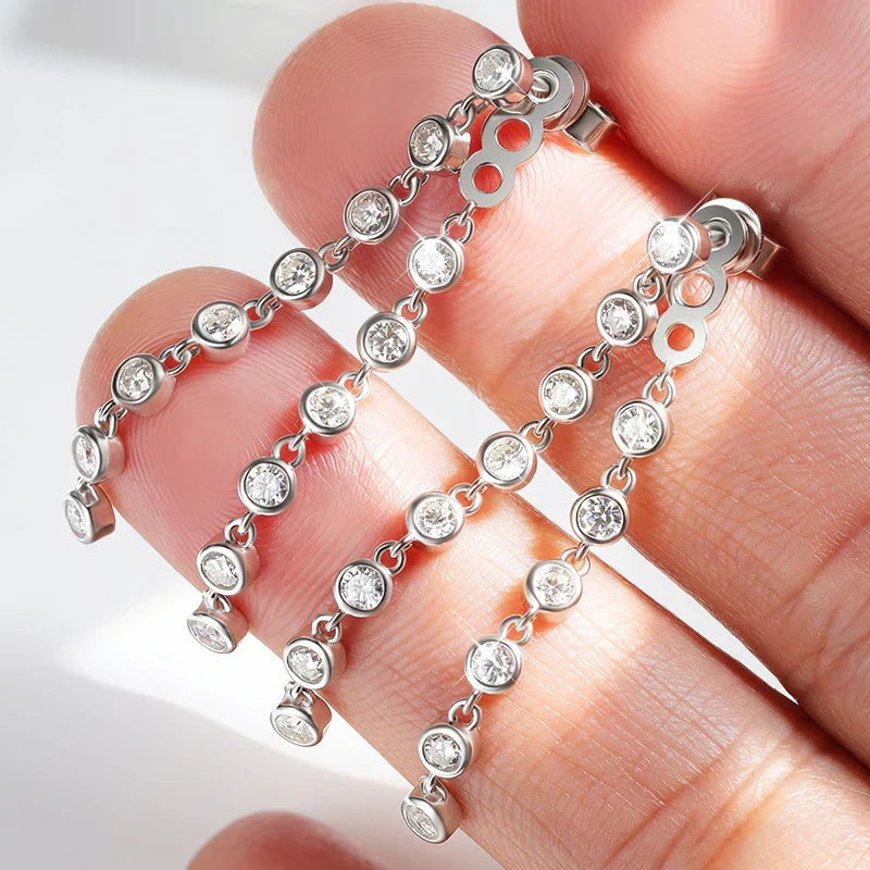 2.5MM Double Bubbles All Moissanite Drop Earrings for Women Certified Lab Diamond Ear Jewelry Pure S925 Silver Round Cut