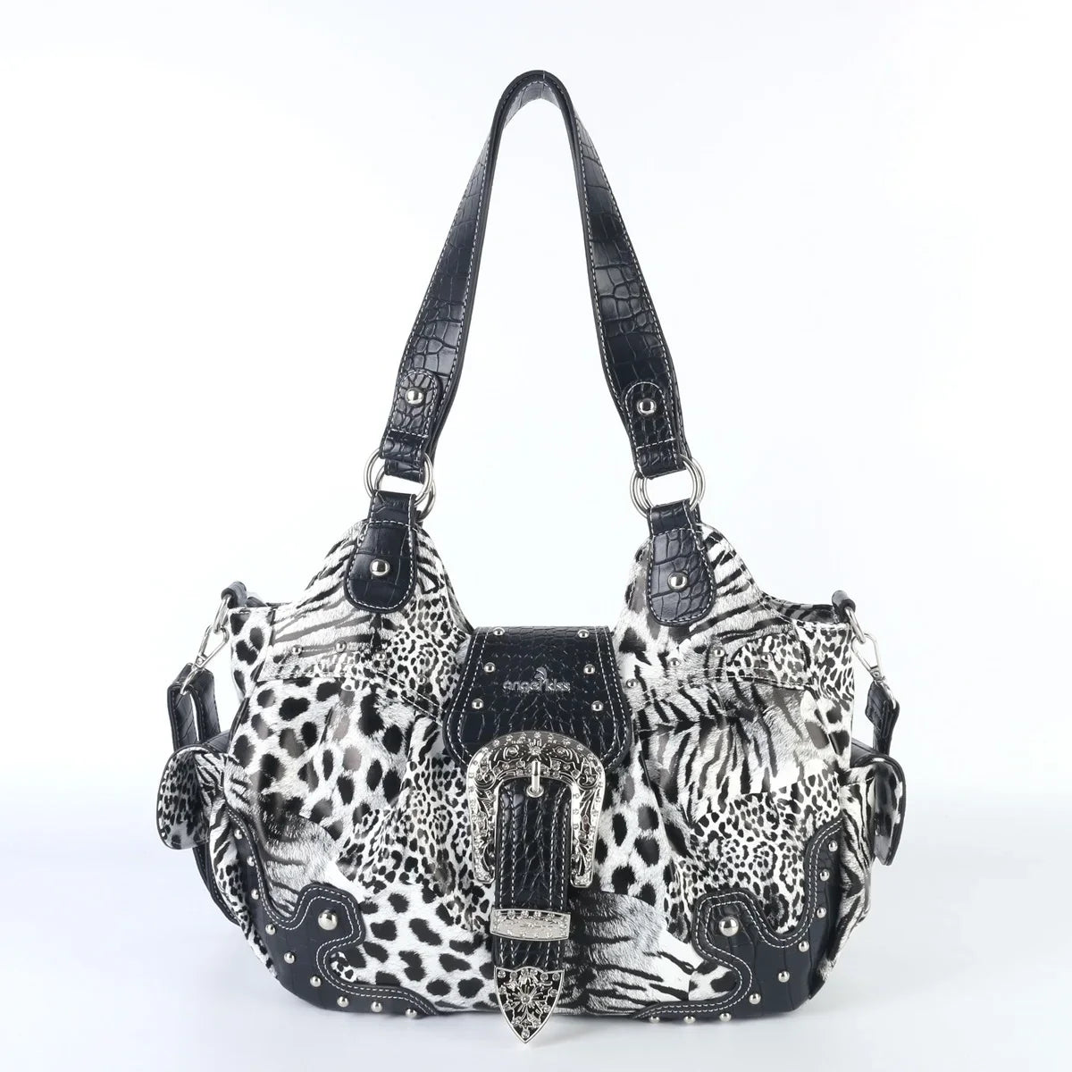 Women Handbag Stitching Leopard Top-handle Shoulder Bag PU Dumpling Pack Multi-pockets Shoulder Bags Phone Money Pack