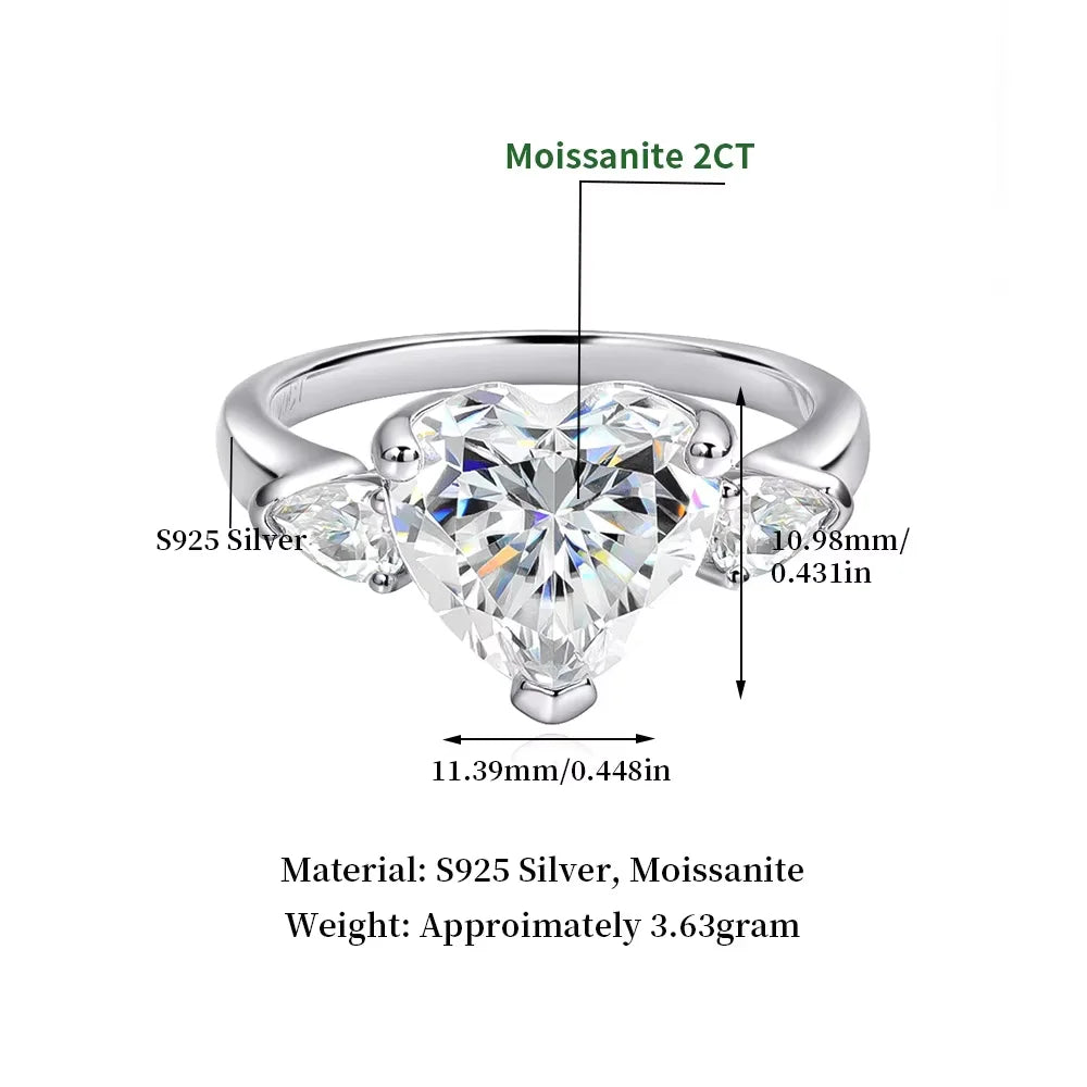 D VVS Heart Cut Moissanite Ring Diamond GRA 925 Sterling Silver Plated 18k White Gold Promise Engagement Ring for Women