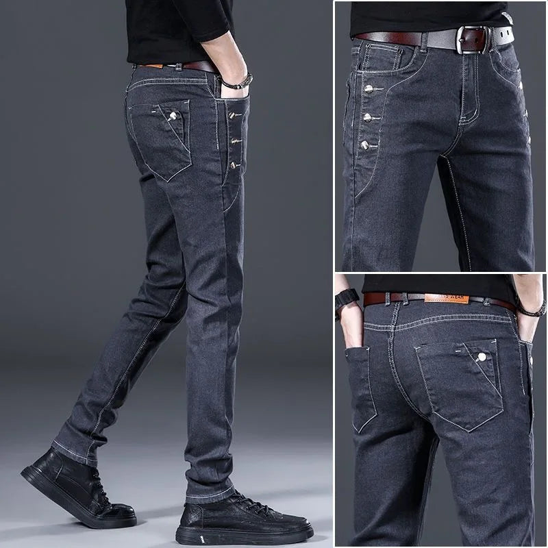 2023 Spring and Autumn New Fashion Trend Ripped Denim Pants Men's Casual Slim Comfortable Breathable High Quality Stretch Pants