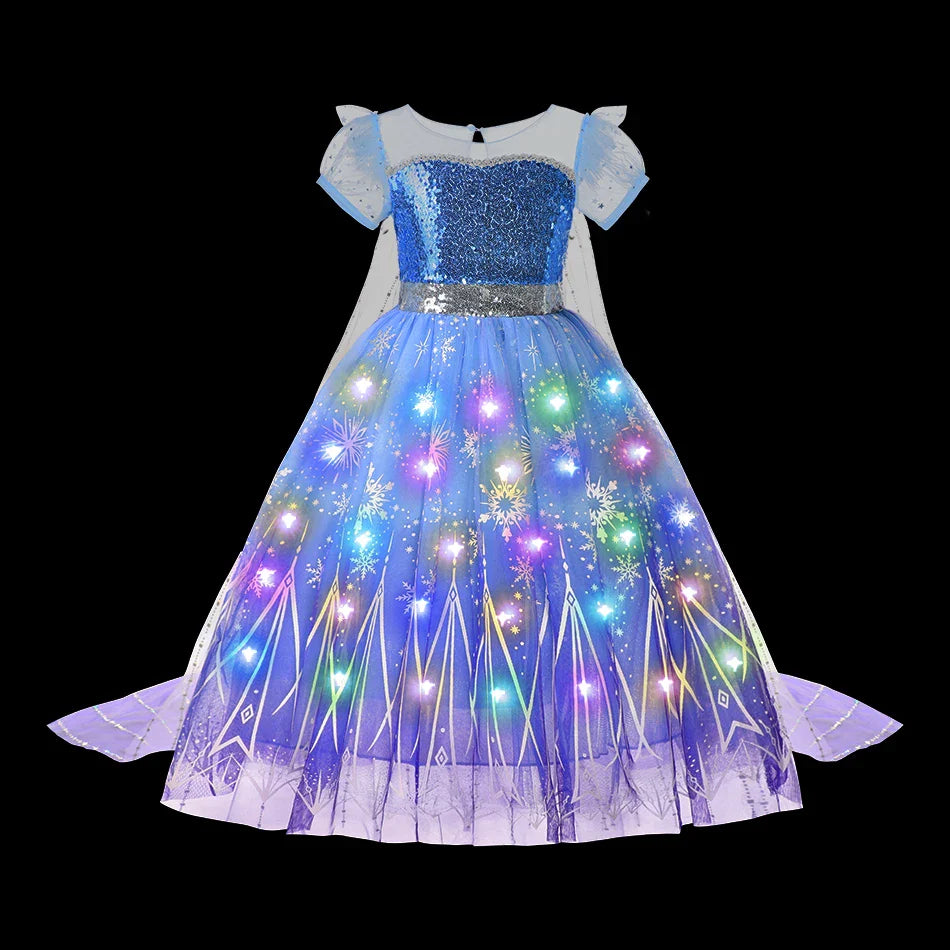 Children LED Light Up Dress Girls Kids Purple Green Cosplay Costume Carnival Birthday Party Clothes Halloween Costume Prom Gown