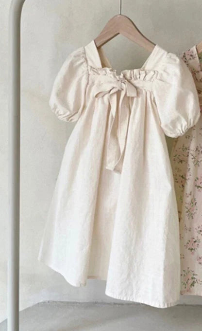 Vestido Infantil de Verão para Menina com Manga Bufante, Laço e Estampa Floral para Festa