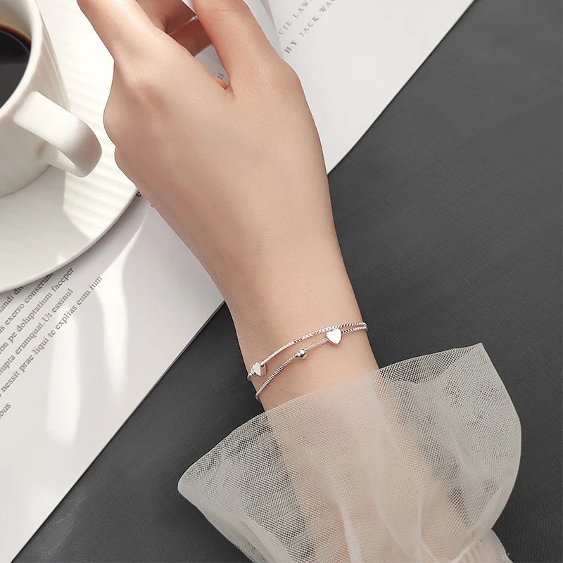 New 925 Sterling Silver Little Balls Love Hearts Charm Bracelet for Women Adjustable Link Chain Fine Jewelry Lover Gift