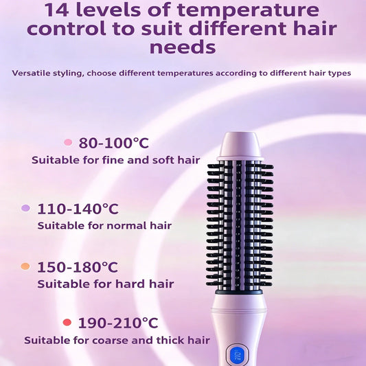 1.5 Inch 2-in-1 Thermal Brush Professional Negative Ion Curling Iron Brush Heated Round Brush for Blowout Volumizing, Portabl