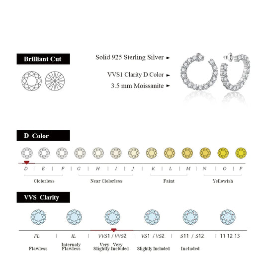 Moissanite Hool Earrings 925 Sterling Silver Passed the Diamond Test Wedding Earrings for Women Gift Fine Jewelry Band