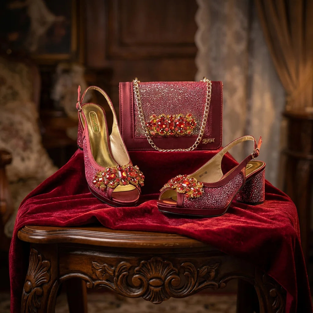 Green Elegant Women's High Heels Shoes & Bag Set Rhinestone-Embellished Designer Shoes Perfect for Special Occasionss