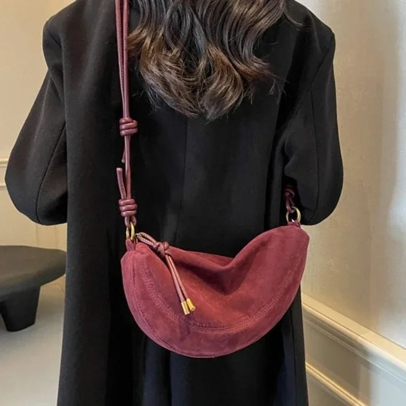 Faux Suede Super Popular Niche Suede Shoulder Bag for Women 2026 Hot Sale Single Crossbody Bags Underarm Dumpling Sweet Bags