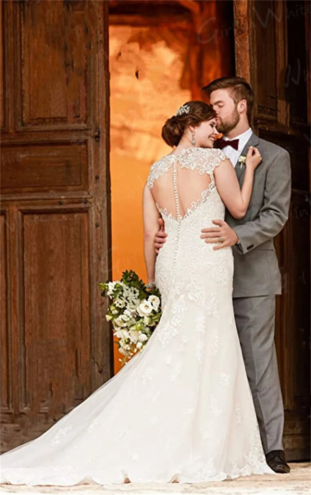 Lace Appliques Mermaid Wedding Dress Backless Cap Sleeve Trumpet Bride Dresses Sweetheart Vestido De Novia Robe De Mariée