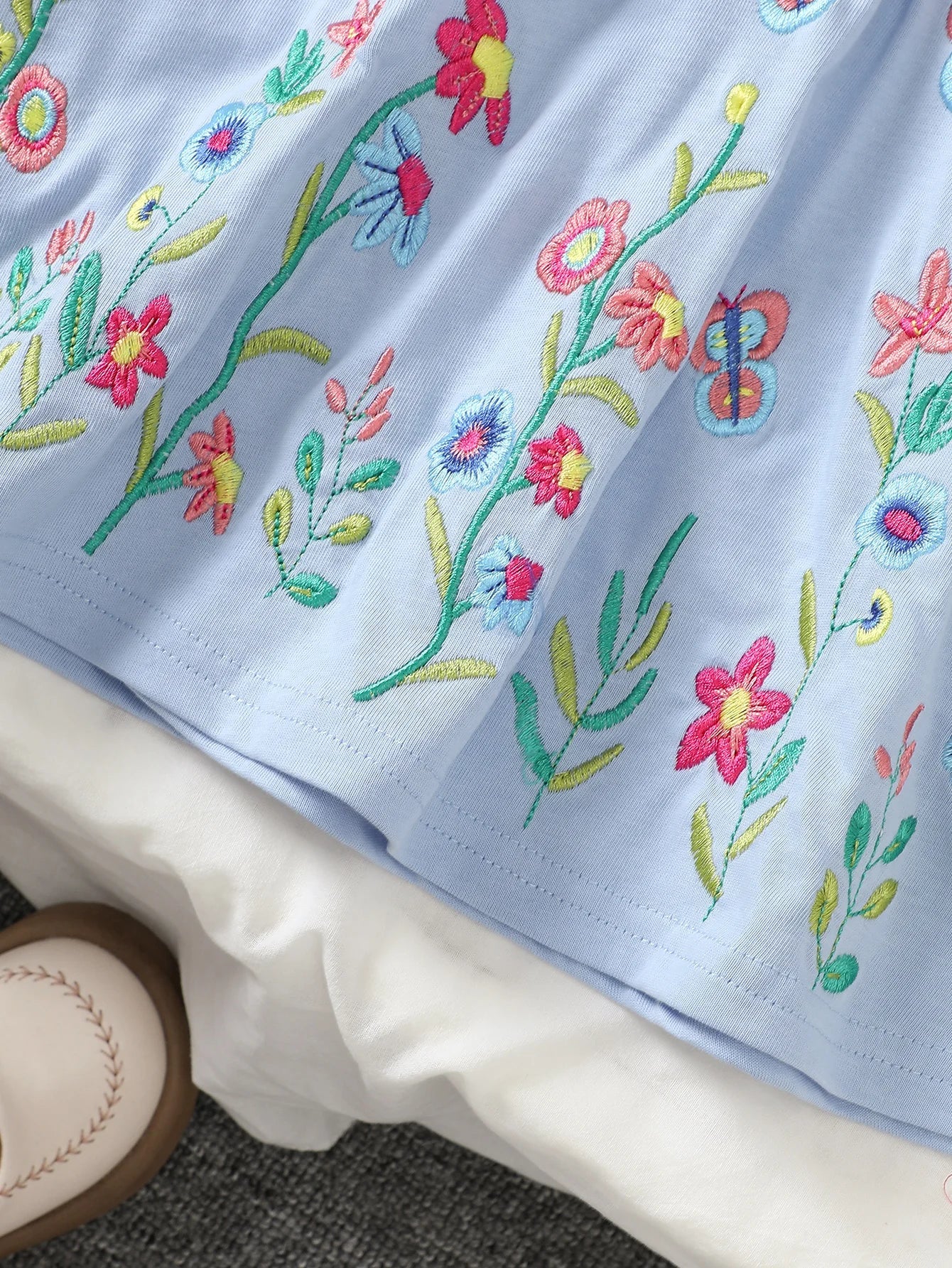Girls' Short-Sleeved Dress with Floral Embroidery and Lapel Collar, Summer Style Sweet Princess Dress, Fresh Pastoral Style Children's Dress