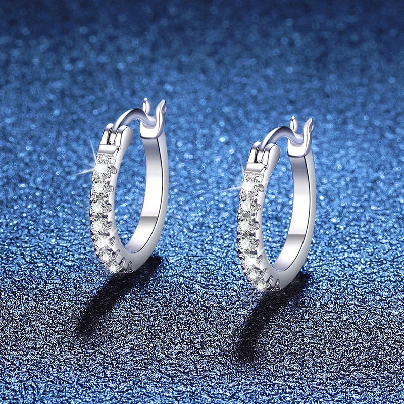 Full D Color Moissanite Earring 925 Sterling Sliver with Plated White Gold Hoop Earring for Women Wedding Party Jewelry