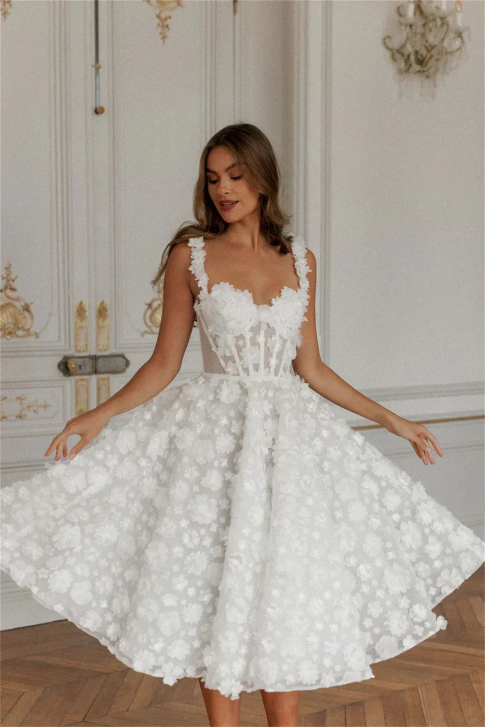Customized Wedding Dress Lace Flowers Spaghetti Strap A-Line robes de soirée Knee-Length Valentines Day Evening Dresses Gowns