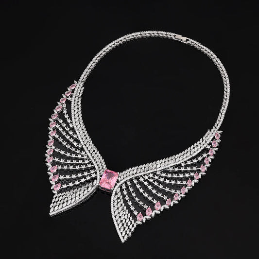 2025 Popular 4-piece Bridal Zirconia Full Set Women's Party Jewelry, Luxury Dubai Nigeria CZ Luxury Crystal Wedding Necklace Set