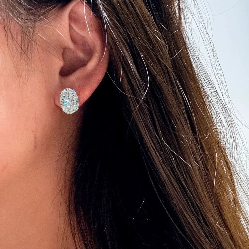 5CT Oval Cut High Carbon Diamond Earrings for Women 100% 925 Sterling Silver Sparkling Ear Stud Fine Jewelry Gifts