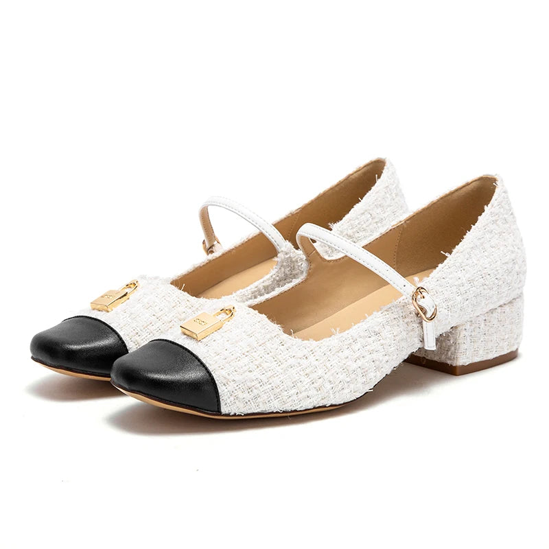 Women's High Heels New Low Heel Texture Mommy Casual Shoes Mary Jane Shoes