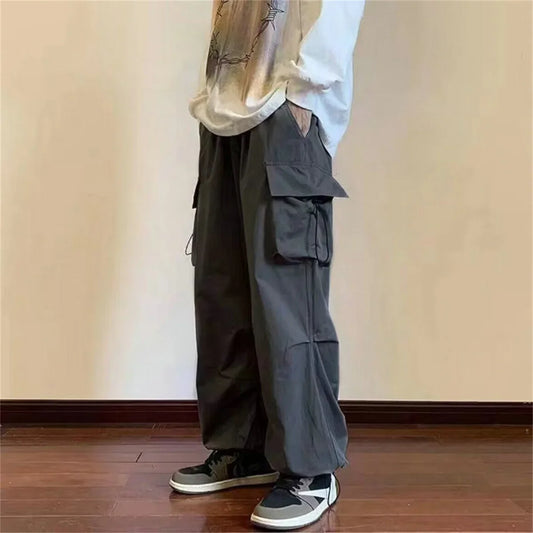 Streetwear 2025 New Spring Harem Multicolored Casual Pants Men Elastic Waist Solid Color Cargo Pants Multi Pocket Baggy Pants