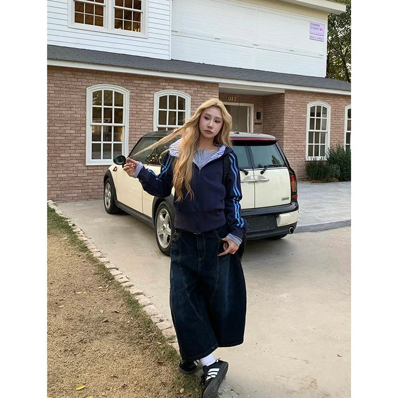 Calça Jeans Feminina Baggy Reta Cintura Alta Estilo Hip Hop Vintage