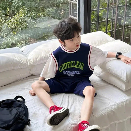 2pcs Kids Boys Short Sleeve Set 2025 Thin Children's Girls Tops +short Clothing Quick Dry Sports Suit