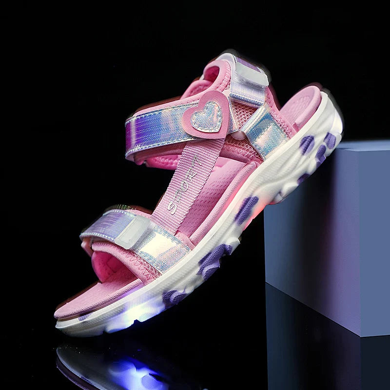 Princess Girls' LED Sandals Children's Toddler Sports Beach Pink blue Girls' Soft Shining Shoes Outdoor Soft Anti-Slip LED Shoe