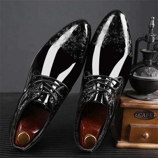 Fashion Men's Trend Round Head Lace-Up Formal Business Shoes Luxury Flat Leather Shoes For Office Wedding Party