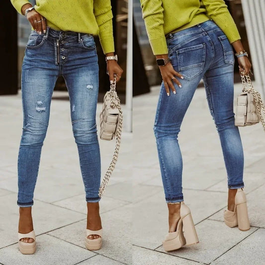 Summer Jeans for Women Ankle Length Denim Pencil Pants Zipper Fly Washing Slim Fit Pockets Streetwear Spring 2025 Slght Strech