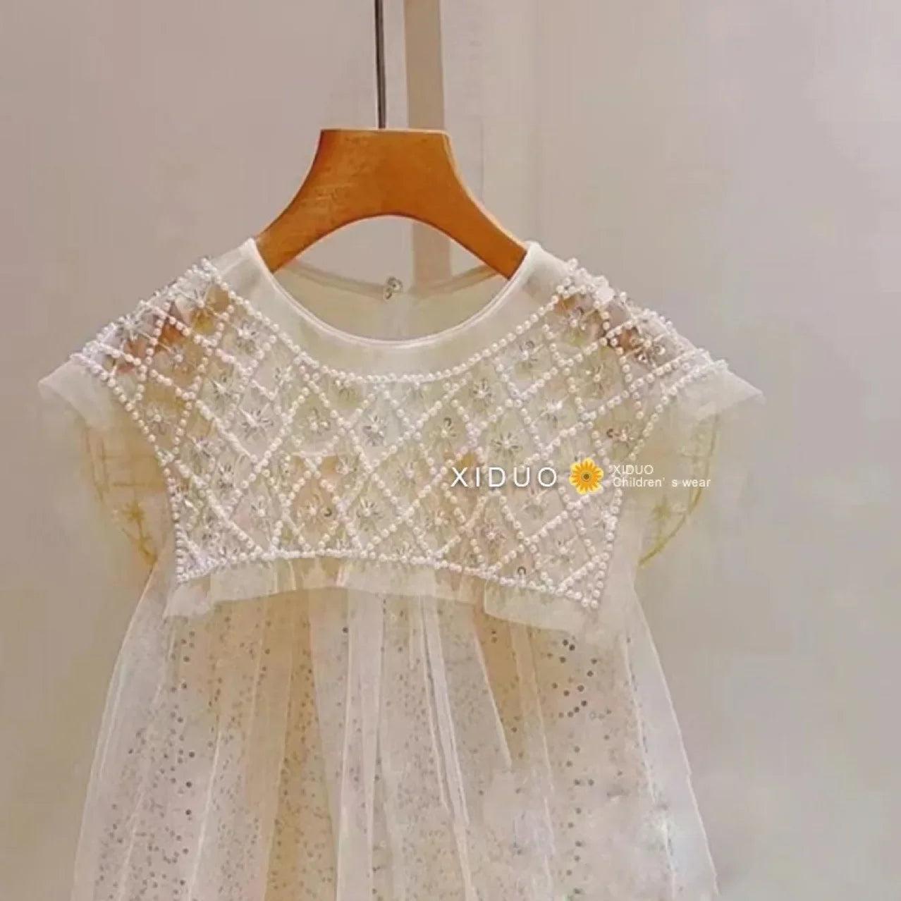 2024 New Girls Princess Dress Casual Spring Summer Children's Clothing Kids Girl Pearl Neck Dresses Fashion Yarn Dress