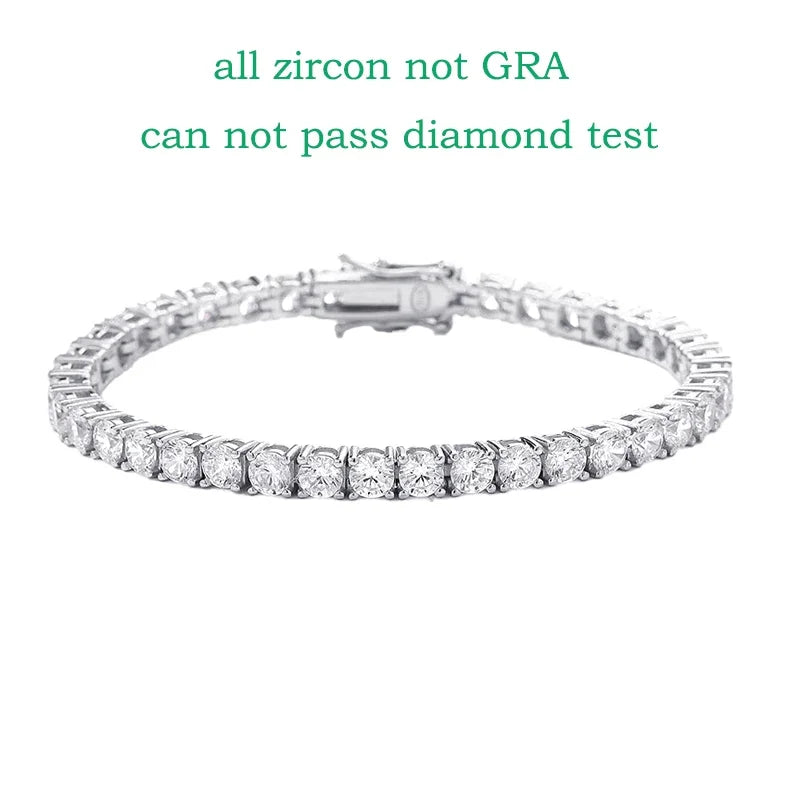 18k Plated 2-4mm Zircon/moissanite Tennis Bracelet for Women Man Full Diamond Original Real 925 Sterling Silver Jewelry