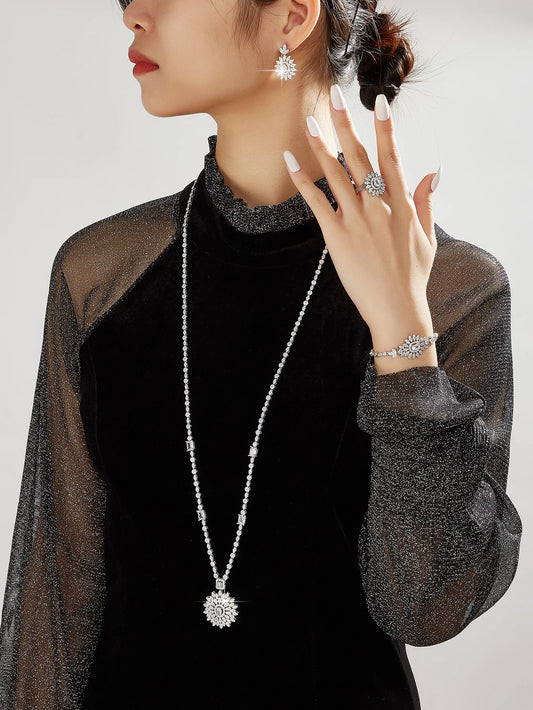 Sweater Long Necklace Earring Jewelry Sets For Women Wedding Party Zircon CZ African Dubai Bridal Jewelry 2024