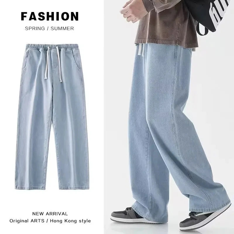 Spring Autumn Men Baggy Jeans Oversize Straight Loose Casual Denim Trousers Solid Color Streetwear Fashion Y2k Wide Leg Pants