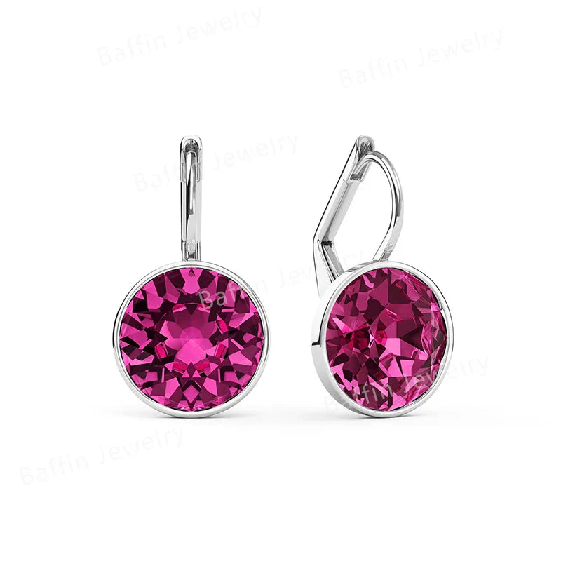Earring for Women Christmas Birthday Premium Austrian Crystals Round Cut Dangle Silver Gold Color Pierced Jewelry