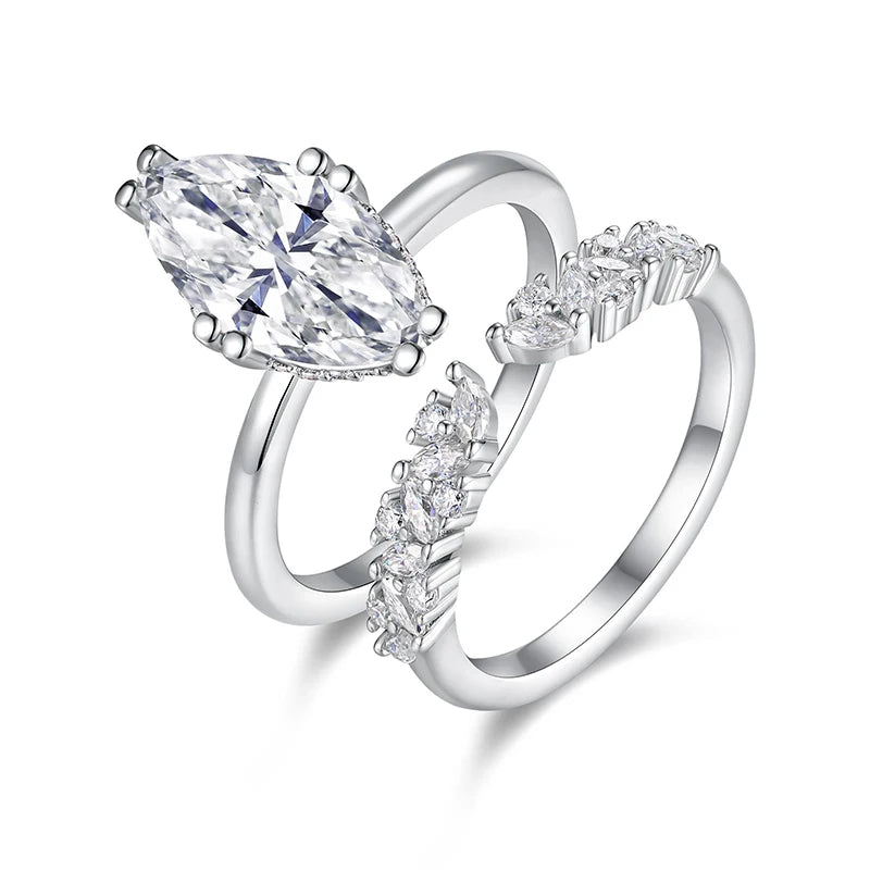 3CT 100% Real Full Moissanite Wedding Rings for Women Marquise Cut S925 Sterling Silver Marriage Band Fine Jewelry GRA