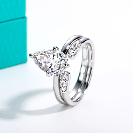 3ct Pear Moissanite Bridal Rings Set 925 Sterling Silver Adjustable Wedding Band Promise Ring Jewelry Gifts for Women