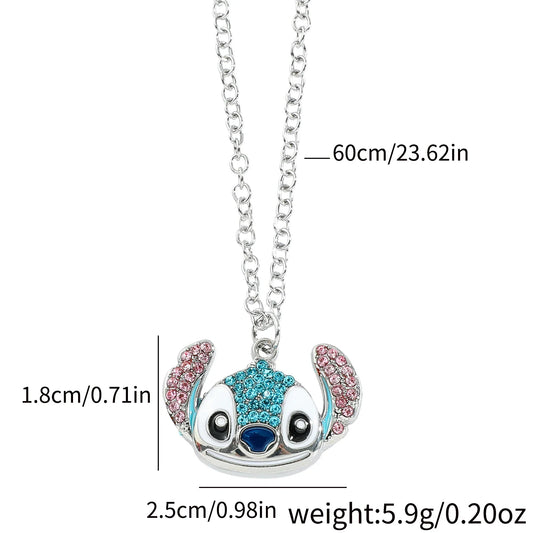 Stitch Cartoon Pendant Necklace Cute Filled Rhinestones Jewelry Personality Sweater Chain Gift for Fashion Lovers