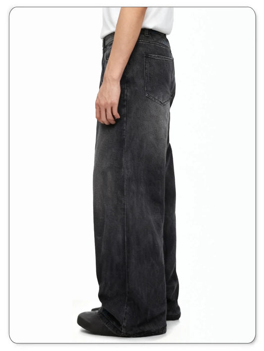Four Season Men's Jeans Korean Version Student Casual Pant American Retro Gray Black Loose Wide Leg Jean Baggy Men's Denim Pants