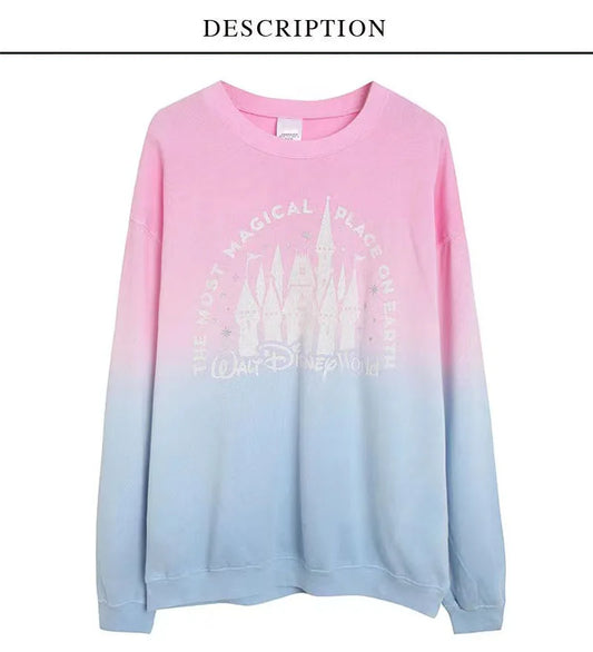 Sweatshirt Women Gradient Color Fleece Pullover O Neck Long Sleeve Casual Jumper Tops Femme Streetwear