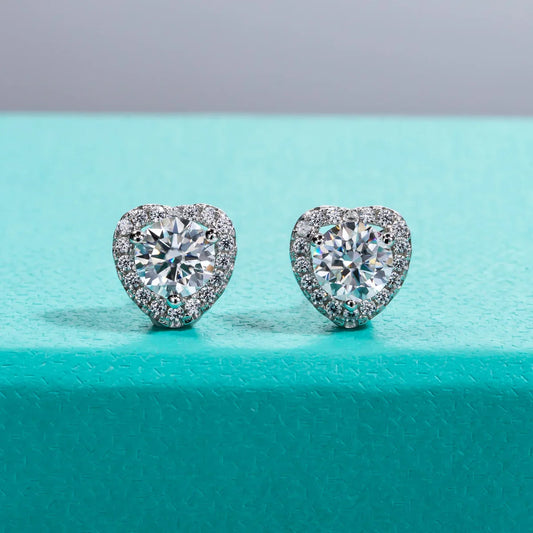 1cttw D Color Moissanite Halo Earrings 925 Sterling Silver 18k Gold Plated Heart Stud Earring for Women Jewelry Gifts