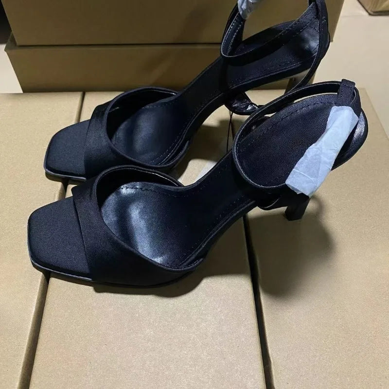 Black Sexy High Heels Women Summer Elegant Party Dress Sandals Designer Peep Toe Big Size Stiletto Ankle Strap Lady Office Shoes